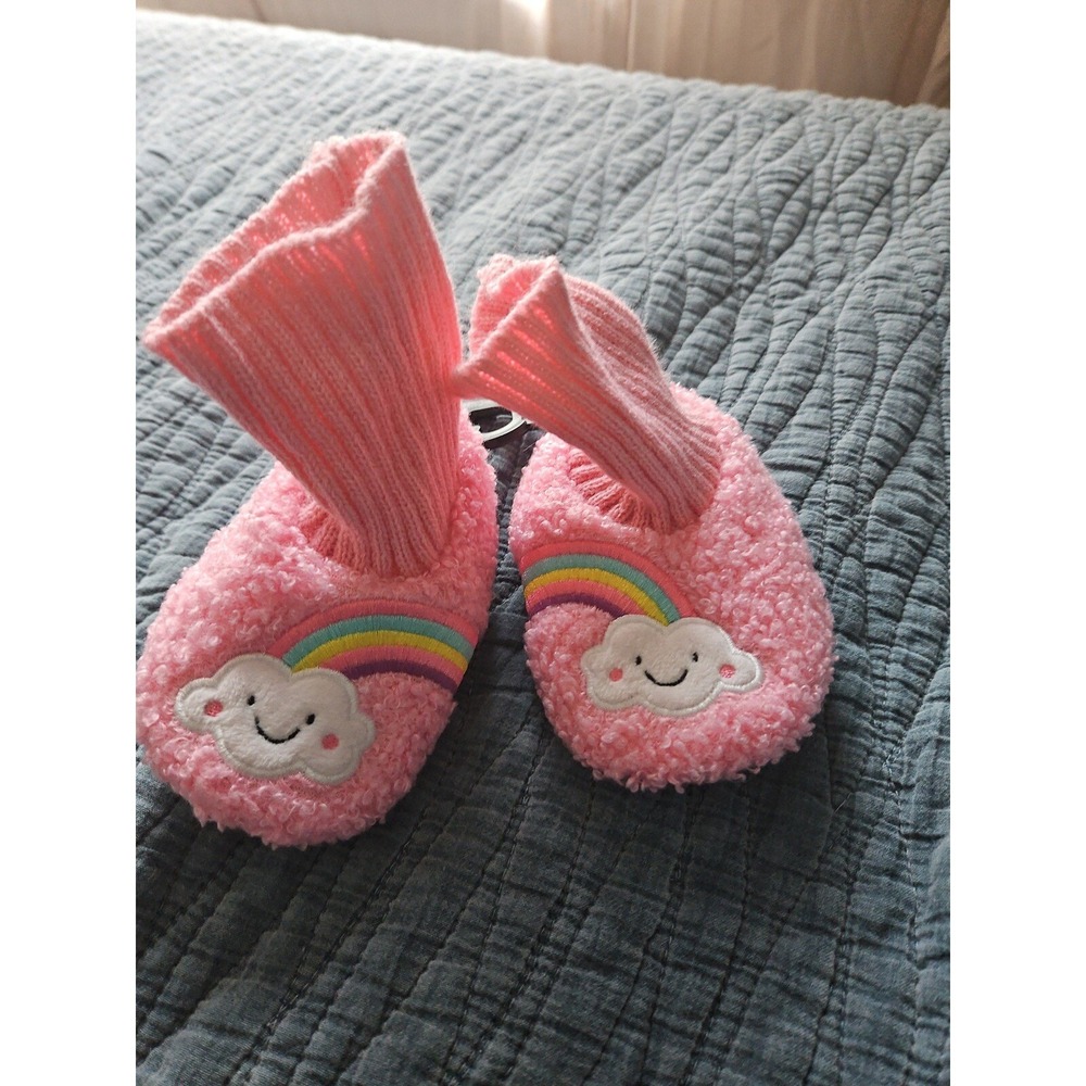 Wonder Nation Rainbow Cloud Slippers Booties Fuzzy Pink Girls Baby Size 3